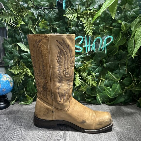 Frye Heath Outside Zip Brown Distressed  Leather Boot Men Size 10 D Angel Wings main image 9